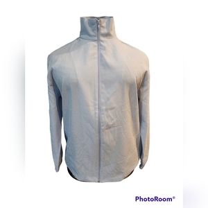 BON WORTH blue & white size small seersucker zip front jacket.